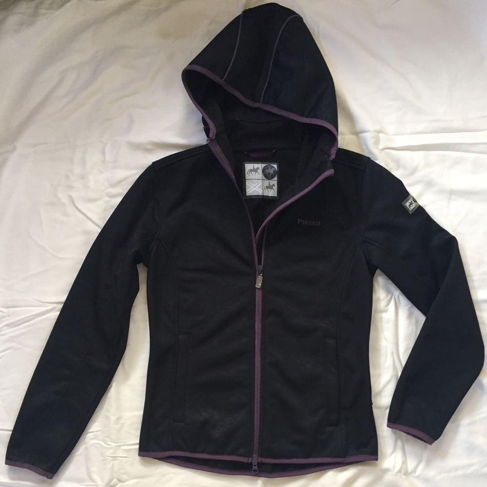 Black Hooded Zip Jacket with Purple Trim - Pikeur